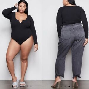 Good American Thermal Long Sleeve Bodysuit  Womens3XL Black Shirt Top Sparkle 5